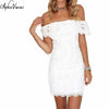 Lady Summer Off The Shoulder Lace Dress Sexy Elegant Ruffles Party Dresses Vestidos Robes Slash Neck Open Back Mini Women Dress