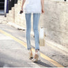 Lady jewelry diamond embroidered street denim pants women light blue hallow out hole jeans punk ankle leggings