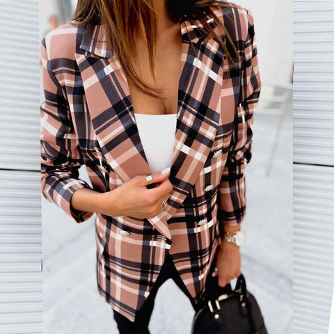 Lady lattice suit Blazer Coats  Women Outerwear Spring Casual Simple Long Sleeve Jackets Zebra printing all season new