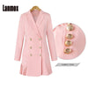 Double Breasted Long Suit Blazer Femme Autumn Winter Slim Bottom Pleated Women Coat Jacket Casual Outwear Plus Size