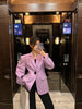 Large Buttons Purple Padded Shoulder Suit Jacket Women's Loose High-Grade Long Sleeve Office Lady Slimming Blazer Coat Fashion