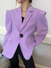 Large Buttons Purple Padded Shoulder Suit Jacket Women's Loose High-Grade Long Sleeve Office Lady Slimming Blazer Coat Fashion