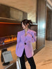 Large Buttons Purple Padded Shoulder Suit Jacket Women's Loose High-Grade Long Sleeve Office Lady Slimming Blazer Coat Fashion