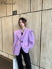 Large Buttons Purple Padded Shoulder Suit Jacket Women's Loose High-Grade Long Sleeve Office Lady Slimming Blazer Coat Fashion