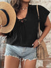 Large Plus Size 4XL Black Tops Women's Summer 2023 Short Sleeve Ruffles Blouses Casual Elegant Office Ladies Oversized T Shirts