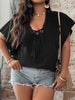 Large Plus Size 4XL Black Tops Women's Summer 2023 Short Sleeve Ruffles Blouses Casual Elegant Office Ladies Oversized T Shirts