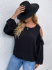Large Plus Size 4XL Blouses Women Autumn 2023 Hollow Out Long Sleeve Black Oversized Tops Cotton Casual Solid Ladies T Shirts