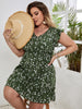 Large Plus Size 4XL Green Midi Dress Women Summer 2023 Floral Print Sleeveless Curvy A Line Chic Elegant Casual Party Dresses