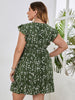 Large Plus Size 4XL Green Midi Dress Women Summer 2023 Floral Print Sleeveless Curvy A Line Chic Elegant Casual Party Dresses