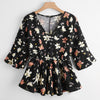 Large Plus Size 4XL Summer 2023 Women Black Floral Print Blouses Half Ruffles Sleeve Peplum Tops Curvy Casual Oversized T-Shirts