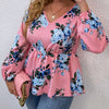 Large Plus Size 4XL Tops Women Autumn Winter 2023 Floral Print Blouses Oversized V Neck Long Sleeve Curvy Casual Ladies T Shirts