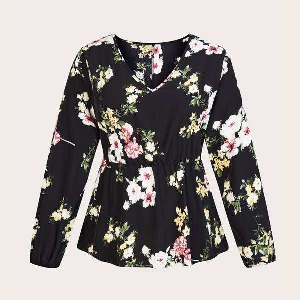 Large Plus Size 4XL Tops Women Autumn Winter 2023 Floral Print Blouses Oversized V Neck Long Sleeve Curvy Casual Ladies T Shirts
