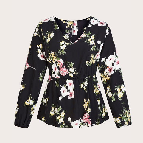 Large Plus Size 4XL Tops Women Autumn Winter 2023 Floral Print Blouses Oversized V Neck Long Sleeve Curvy Casual Ladies T Shirts