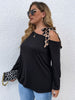 Large Plus Size 4XL Women Autumn Winter 2023 Leopard One Shoulder Long Sleeve Tops Black Blouse Casual Oversized Ladies T Shirts