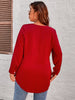 Large Plus Size 4xl Women 2023 Autumn Winter Fit Curvy Long Sleeve T Shirt Loose Red Tops V Neck Casual Solid Ladies Blouses