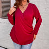 Large Plus Size 4xl Women 2023 Autumn Winter Fit Curvy Long Sleeve T Shirt Loose Red Tops V Neck Casual Solid Ladies Blouses