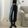 Large Size 4XL Stitching Contrast Jeans Female High Waist Was Thin Wide-leg Pants Street Spring And Autumn Trend Casual Trousers