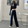 Large Size 4XL Stitching Contrast Jeans Female High Waist Was Thin Wide-leg Pants Street Spring And Autumn Trend Casual Trousers