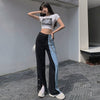 Large Size 4XL Stitching Contrast Jeans Female High Waist Was Thin Wide-leg Pants Street Spring And Autumn Trend Casual Trousers