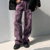 Large Size 5XL Purple Tie-dye Jeans Women Spring And Autumn Street Personality Loose Drape Straight Denim Trousers