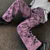 Large Size 5XL Purple Tie-dye Jeans Women Spring And Autumn Street Personality Loose Drape Straight Denim Trousers