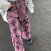 Large Size 5XL Purple Tie-dye Jeans Women Spring And Autumn Street Personality Loose Drape Straight Denim Trousers