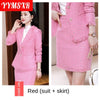 Large Size Elegant Women's Suit Skirt Two-piece Set 2022 Autumn and Winter Single-breasted Ladies Jacket High Waist Skirt