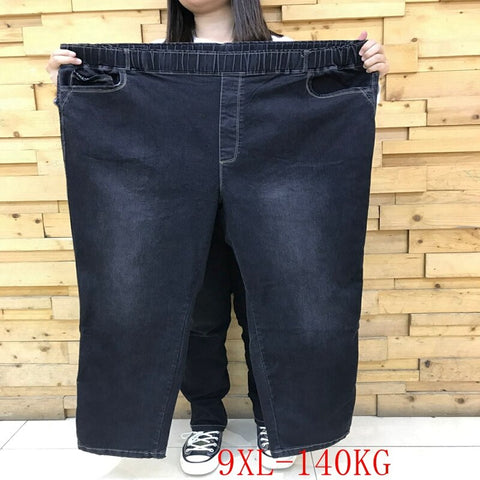 Large size jeans stretch high waist 5XL 6XL 7XL 8XL 9XL large size women's pocket high waist stretch casual pencil jeans