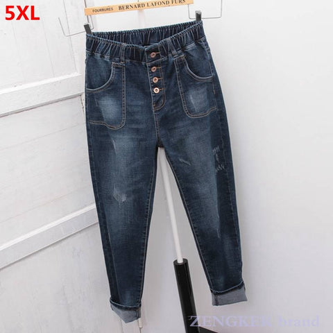 Large size jeans women loose harem pants sister pants 5XL 4XL high waist front button trendy pants jeans for women