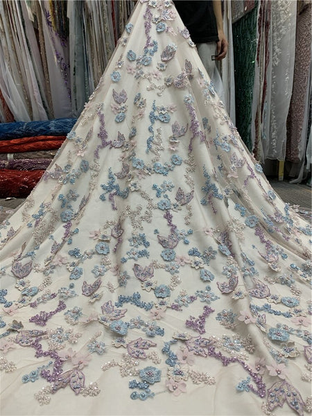 Latest African Lace Fabric 2023  Handmade Lace With Beads Nigerian Lace Fabrics For Wedding Dress    YF15