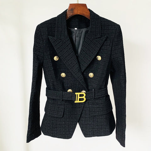 Latest Popular Single Product Ladies Geometric Pattern With Belt Texture Blazer Trendy Slim Design Spring Fall Jacket