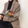 Latest Worsted Wool Houndstooth Contour Long Sleeve One Button Blazer Outerwear Top