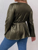 Leather PU Plus Size Peplum Tops Women 4xl Autumn 2023 Large Size Green Blouse Long Sleeve V Neck Vintage Elegant Solid T Shirts