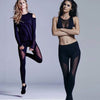 Leggings Sport Women Fitness Black Mesh Insert Spliceleggings Gothic Slim Trousers Female Wide Waistband Casual Leggings#