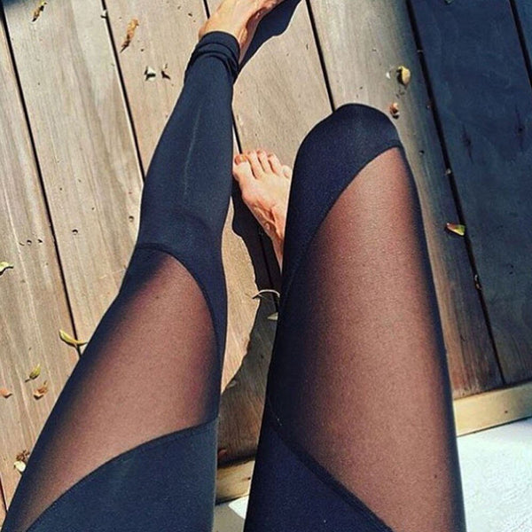 Leggings Sport Women Fitness Black Mesh Insert Spliceleggings Gothic Slim Trousers Female Wide Waistband Casual Leggings#