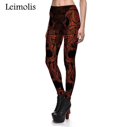 3D printed fitness push up workout leggings women gothic smiling skull plus size High Waist punk rock pants