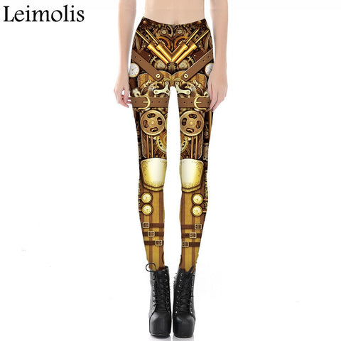 3D printed fitness push up workout leggings women gothic steampunk gear armor plus size High Waist punk rock pants