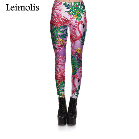 3D printed leaf pink Flamingo harajuku gothic sexy plus size high waist push up fitness workout leggings women pants