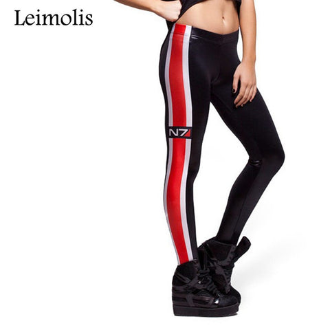 High Waist punk rock Harajuku push up fitness sexy 3d print N7 red black stripe women leggings plus size pants