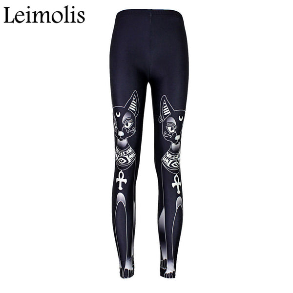 Tenths High Waist punk rock Harajuku workout push up fitness sexy 3d print Egypt moon night cat women leggings