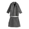 Leiouna Two 2 Piece Set Retro Houndstooth Channel Style Mid-length Coat High Waist Skirt Winter Suits Women Basic Jackets