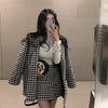 Leiouna Two 2 Piece Set Retro Houndstooth Channel Style Mid-length Coat High Waist Skirt Winter Suits Women Basic Jackets