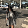 Leiouna Two 2 Piece Set Retro Houndstooth Channel Style Mid-length Coat High Waist Skirt Winter Suits Women Basic Jackets
