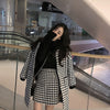 Leiouna Two 2 Piece Set Retro Houndstooth Channel Style Mid-length Coat High Waist Skirt Winter Suits Women Basic Jackets
