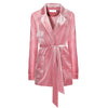 Lemon Solid Pink Velvet Coat Jacket Autumn Vintage Sweet Suit V-Neck Lace Up Pockets Blazer Female Casual Tie Waist Women Coat