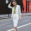 Lenshin 2 Piece Elegant Formal Asymmetry Skirt Suit White Blazer Office Lady Uniform Designs Women Business Sets