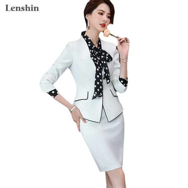 Lenshin 2 Piece Elegant Formal Patchwork Skirt Suit Binding Blazer Office Lady Uniform Designs Women Business Sets