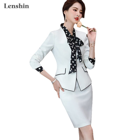 Lenshin 2 Piece Elegant Formal Patchwork Skirt Suit Binding Blazer Office Lady Uniform Designs Women Business Sets