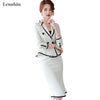 Lenshin 2 Piece Set Elegant Ruffles Formal Patchwork Skirt Suit Blazer Office Lady Uniform Designs Women Business Sets
