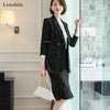 Lenshin 2 Piece Set Rough Formal Trumpet Mermaid Skirt Suit Plaid Blazer Office Lady Uniform Designs Women Business Sets